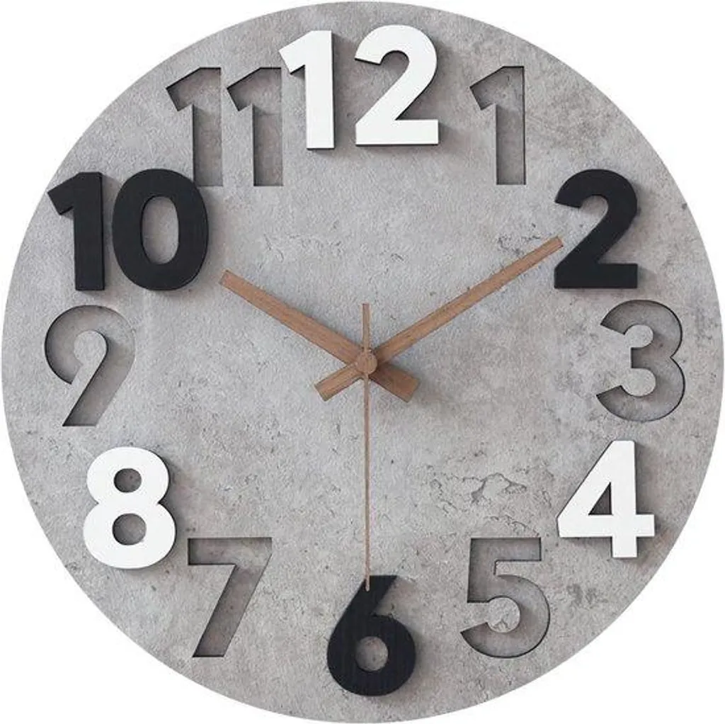 Horloge murale moderne grise de 30 cm en bois naturel et silencieuse