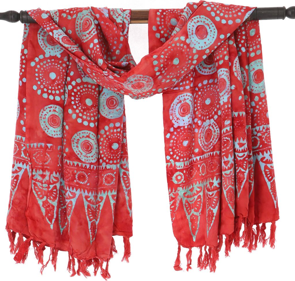 Bali Batik Sarong, Wandbehang, Wickelrock, Sarongkleid, Strand Tuch - Rot/2, Uni, Viskose, 160*100 cm, Sarongs & Tücher