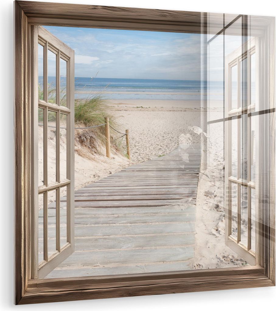 MuchoWow Glasbilder - Bilder auf Wandbild - Foto auf Glas Durchblick - Strand - Dünen - Weg - Landschaft 30x30 cm Wanddekoration aus Glas - Acrylg...