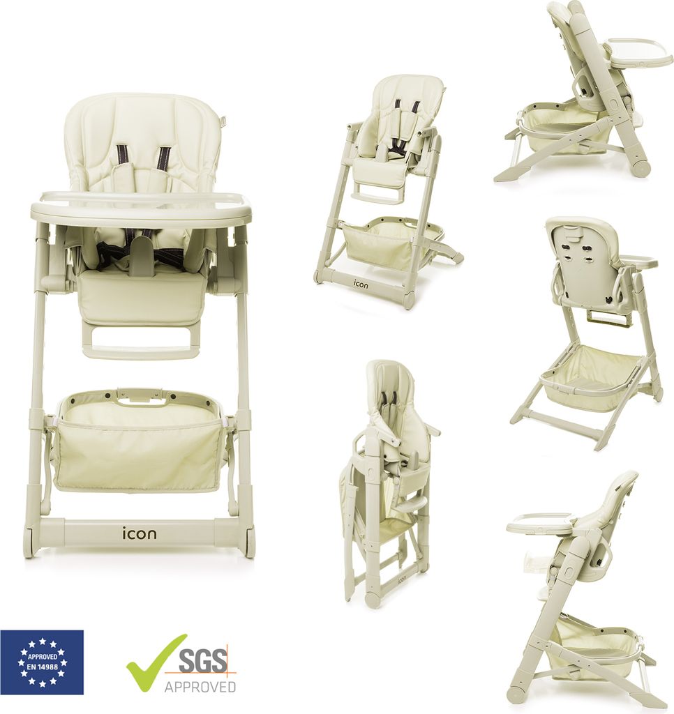 4Baby | Hochstuhl - Kinderhochstuhl - Babystuhl, 0–3 Jahre, verstellbar, mit Liegefunktion, Rollen, Tablett & Kunstlederpolsterung, bis 15 kg - ICON