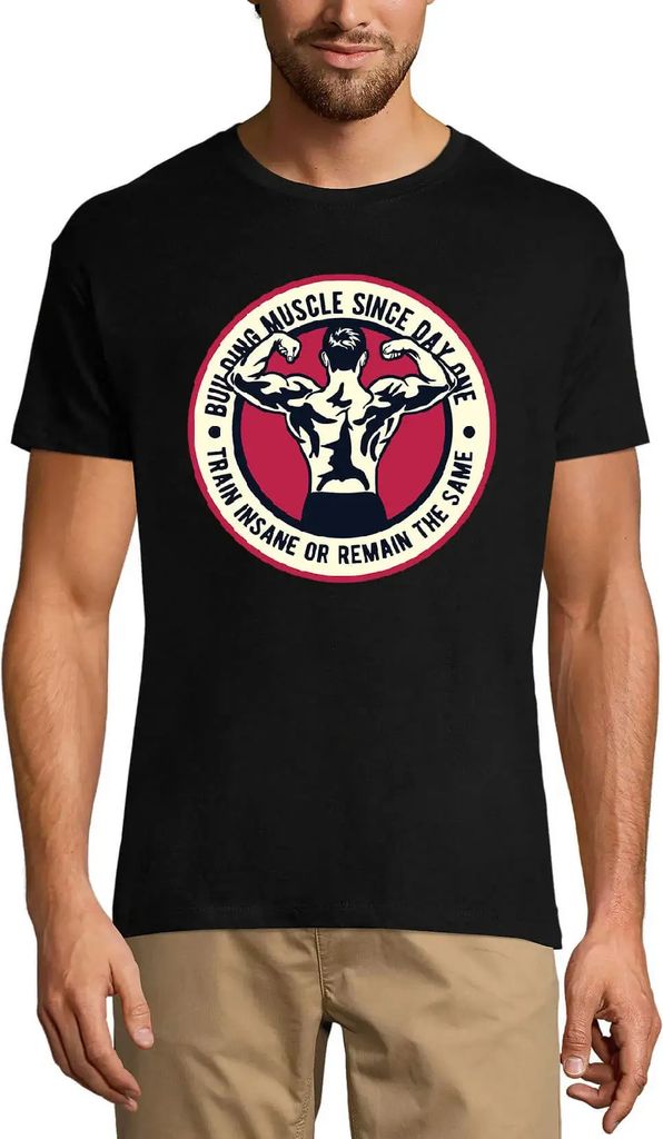 Herren Grafik T-Shirt Muskelaufbau seit dem ersten Tag im Fitnessstudio – Building Muscle Since Day Onegym – Öko-Verantwortlich Vintage Jahrgang