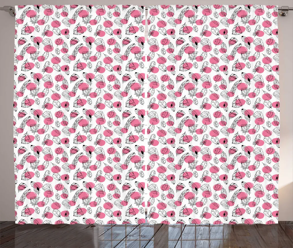 Rideau à fronces ABAKUHAUS plumes et pois 280x225 cm noir blanc rose