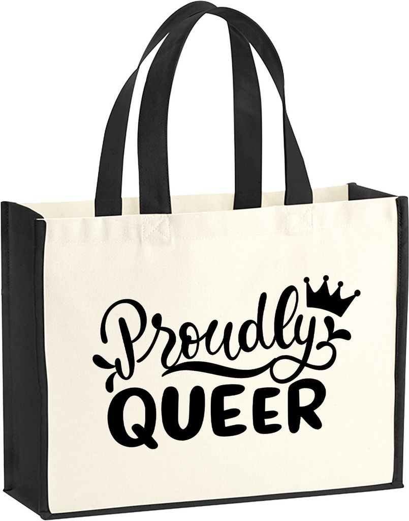 Huuraa Jutetasche Proudly Queer Krone 21 Liter Black Jute und Baumwolle Einkaufstasche Geschenkidee