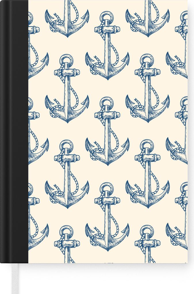 MuchoWow Notizbuch Tagebuch Haushaltsbuch Notebook A5 Vintage - Anker - Strand - Muster - Notizblock - Notizheft - Notebook - Schreibblock - Papier