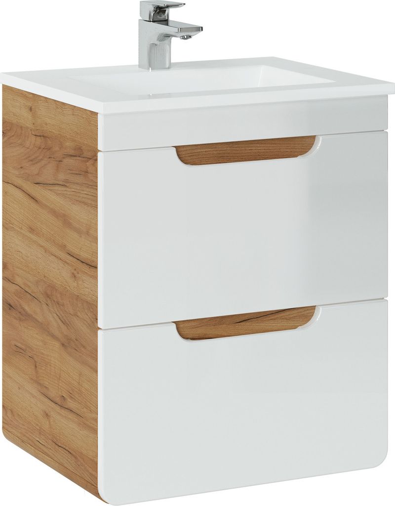 Waschbeckenunterschrank FERMO Weiss Hochglanz inkl. Waschtisch 50cm