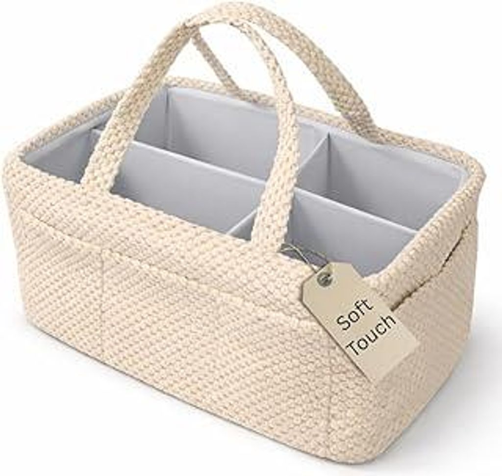 Generisch Wickelkorb Beige Flauschig - Wickelorganizer für Babys – Aufbewahrungskorb für Windeln, Feuchttücher und Babyartikel – Perfektes B...