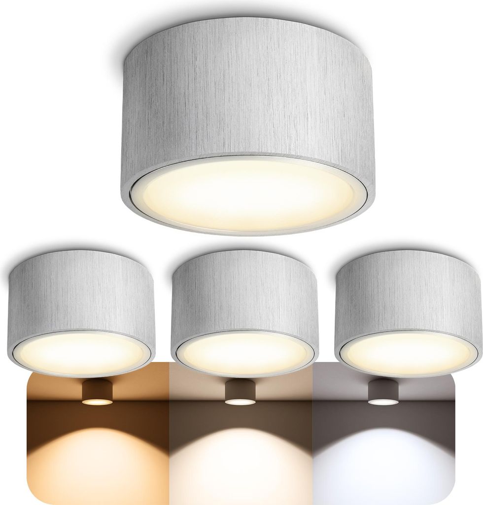 4 Stück SSC-LUXon CELI-X LED Decken Aufbauleuchte extra flach - LED GX53 drei einstellbaren Lichtfarben 3CCT 5W 230V - Decken Aufbauspot Alu gebü...