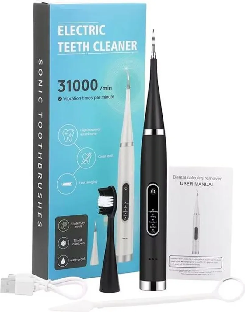 Détartreur noir anti-tartre - Éliminateur de plaque dentaire rechargeable