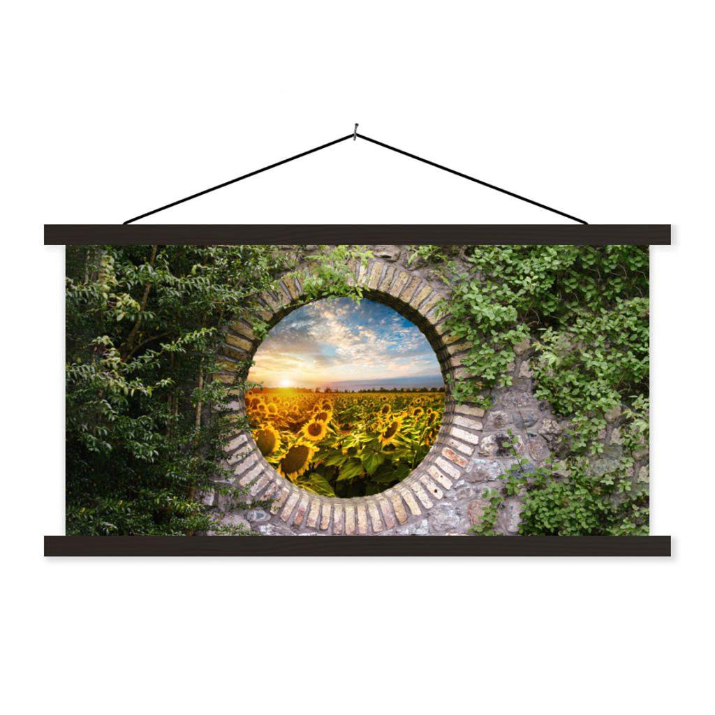 MuchoWow Textilposter Sonnenblumen - Ansicht - Blumen - Sonne 150x75 cm mit schwarzem Rahmen - Posterleiste