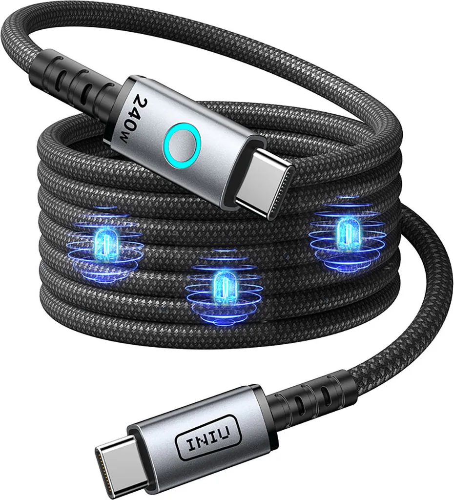 Câble Magnétique Leopard USB-C 240W Noir pour Charge Rapide MacBook et PC