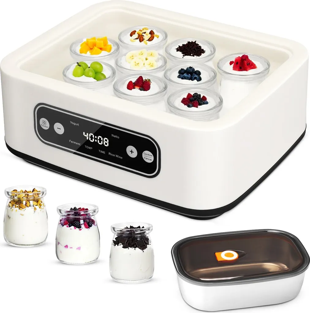 Joghurtbereiter - Automatische Fermentiermaschine - 20 W - 220 V - Intelligente Becherverteilung - Für Haushalt - Bordeauxrot