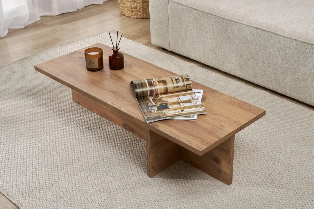 Table Basse Marmorito Chêne Marron 120x45 cm : Stable et Facile à Monter