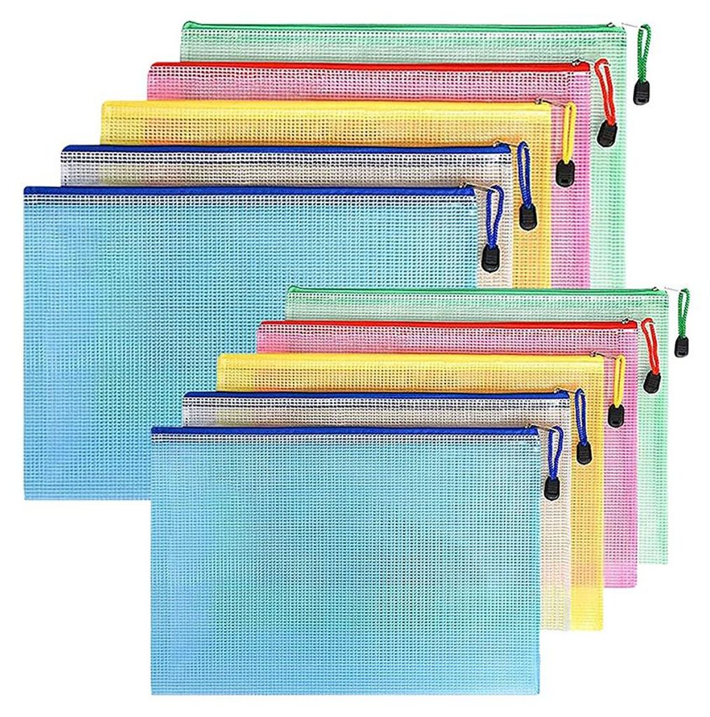 Dokumentenmappe A4 + A5, 10 Stück (je 5 Stück) Aktentaschen mit Reißverschluss, Netztaschen mit Reißverschluss, ideal für Schule, Büro und Ha...