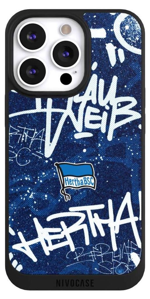 NIVOCASE Handyhülle für Apple iPhone 13 Pro Hülle NIVOpure Case Schwarz Graffiti Hertha BSC Offizielles Lizenzprodukt
