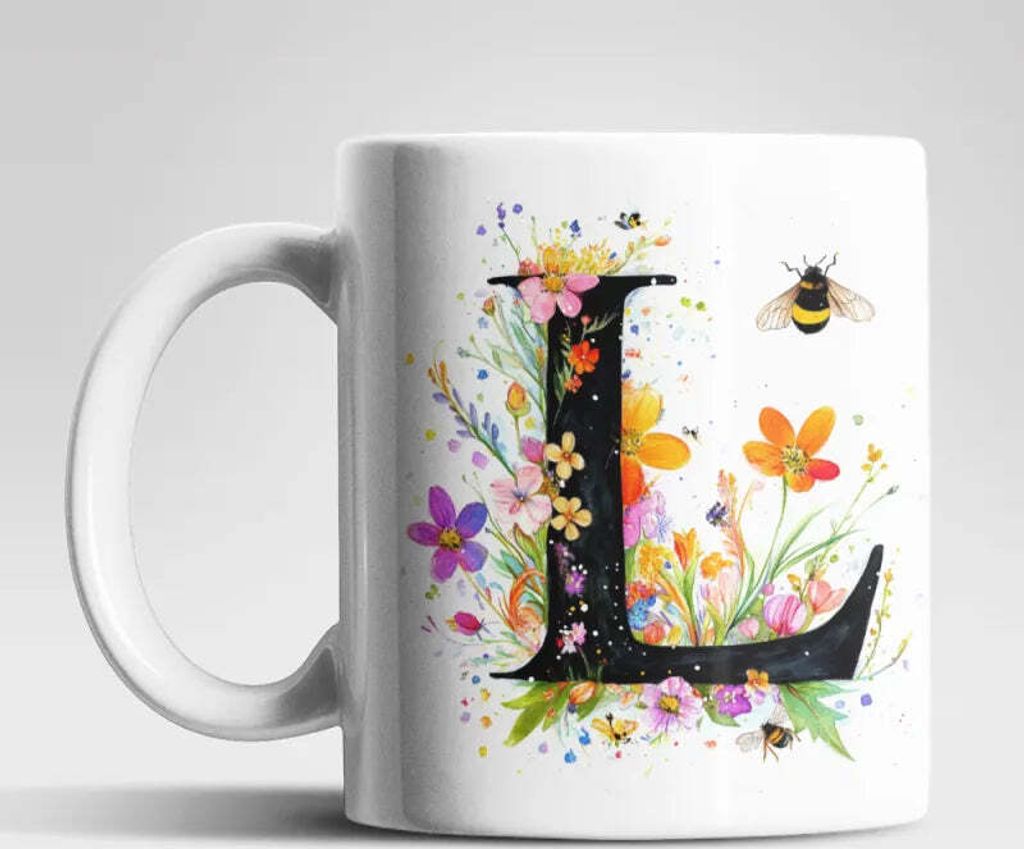Name A bis Z und 0 bis 9 Blumen Bienen Kaffeetasse Teetasse Produktbild 