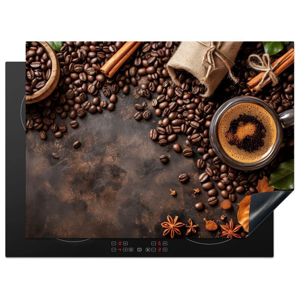 KitchenYeah Herdabdeckplatte Kaffee - Herbst - Braun - Gewürze , 70x52cm, Küche Deko, Glaskeramikkochfeld Herdabdeckung, Abdeckplatte fùr Koch...