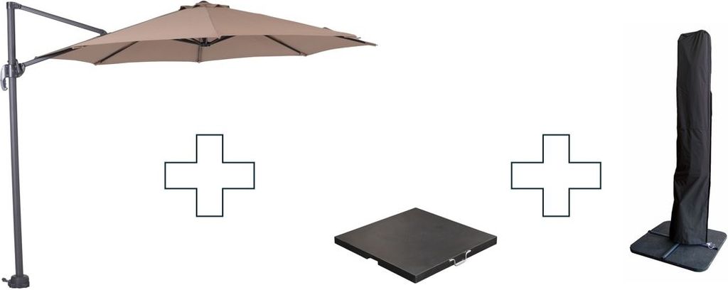 Garden Impressions Frei-Arm Schirm Hawaii S - mit Granitständer und Schutzhülle - taupe - Ø300cm