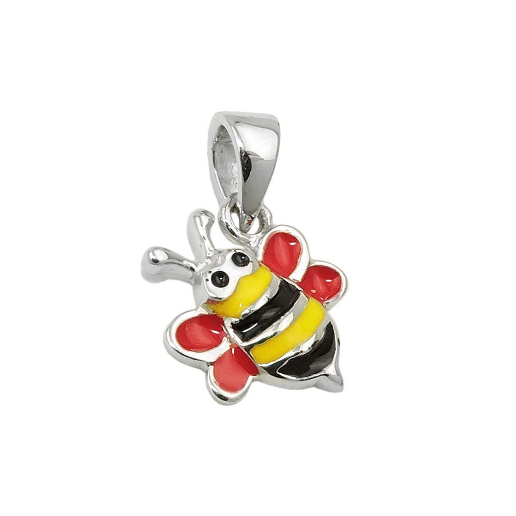 Anhänger Kinder 10x10mm Biene rot-gelb-schwarz-emailliert Silber 925 silber 10x10mm