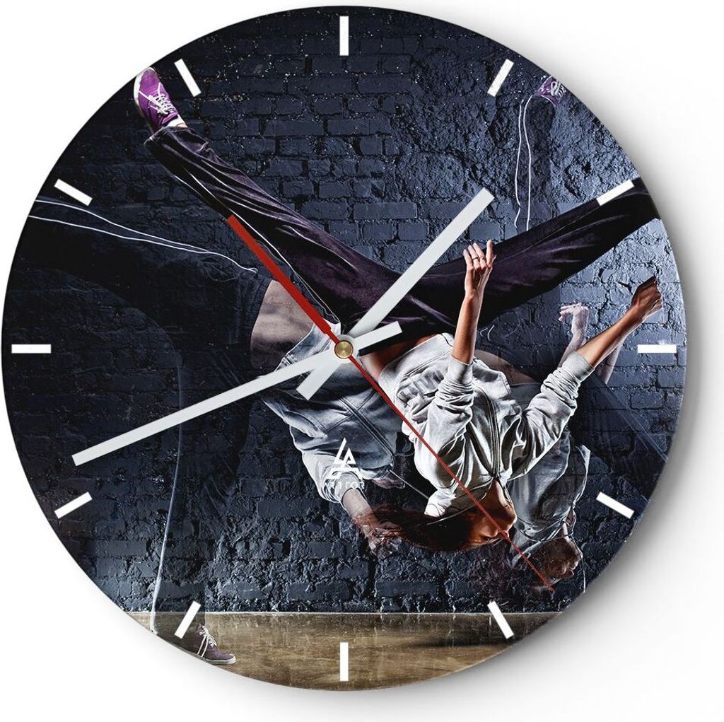 Wanduhr - Rund - Glasuhr - Tänzer Mode Flip Mädchen - 30x30cm - Schleichendes Uhrwerk - Lautlos - zum Aufhängen bereit - Dekoration Modern - Wan...