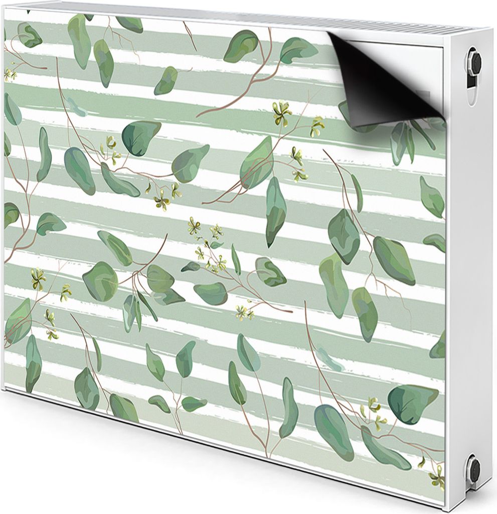 Magnet Radiator Magnet Mat Heizkörperverkleidung Heizkörper-Abdeckung Heizung 80x60 cm - Blätter auf einem gestreiften Hintergrund