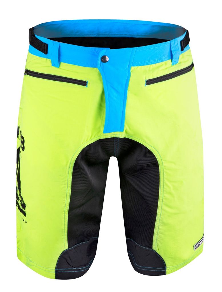 FORCE Shorts MTB-11 fluo gelb-blau-schwarz, mit Innenhose & Gel Pad Größe: XXXL
