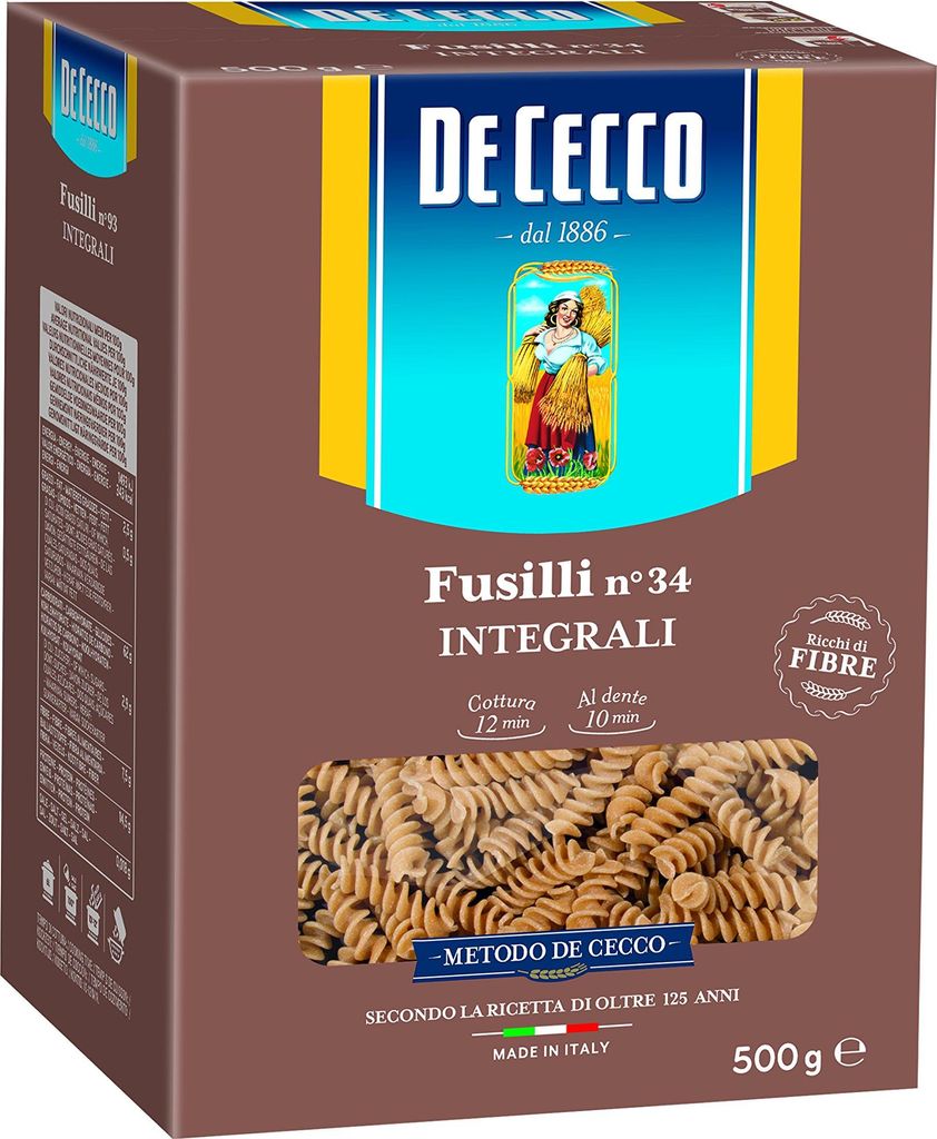 De Cecco Premium Vollweizen Fusilli Pasta 500 g - 6 Stück