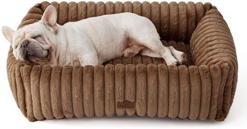 Orthopädische Hundebett für große Hunde - 76x61x20cm weiches Bett mit bequemer Fleece-Decke, antislip Bett für Hunde mit hoher Kante in Braun