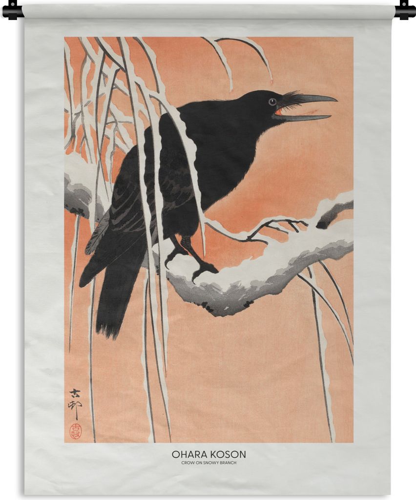 MuchoWow Wandteppich Wandbehang Vintage - Krähe - Vogel - Tiere - Zweig 60x80 cm Tapisserie Dekoration Wandtuch - Decke - Wandtücher - Wohne