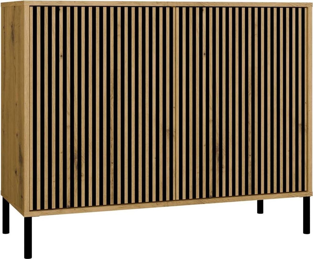 Kommode KAMARO SLIM Eiche Artisan mit geriffelter 2D-Front