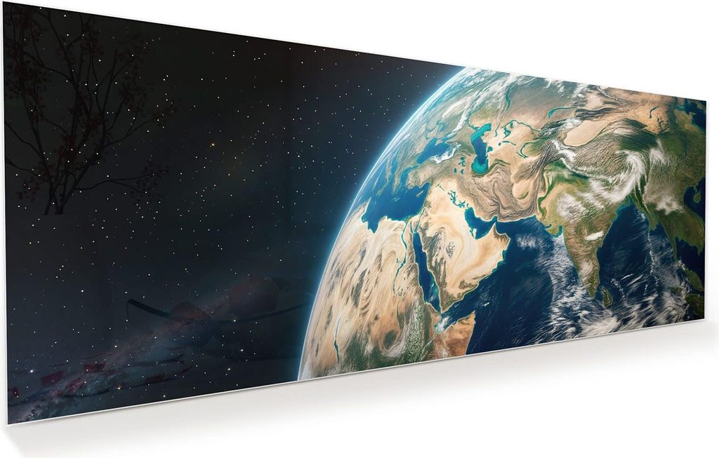 Glasbild 125x50cm in XXL für Wohnzimmer, Schlafzimmer Motiv Erde aus dem All