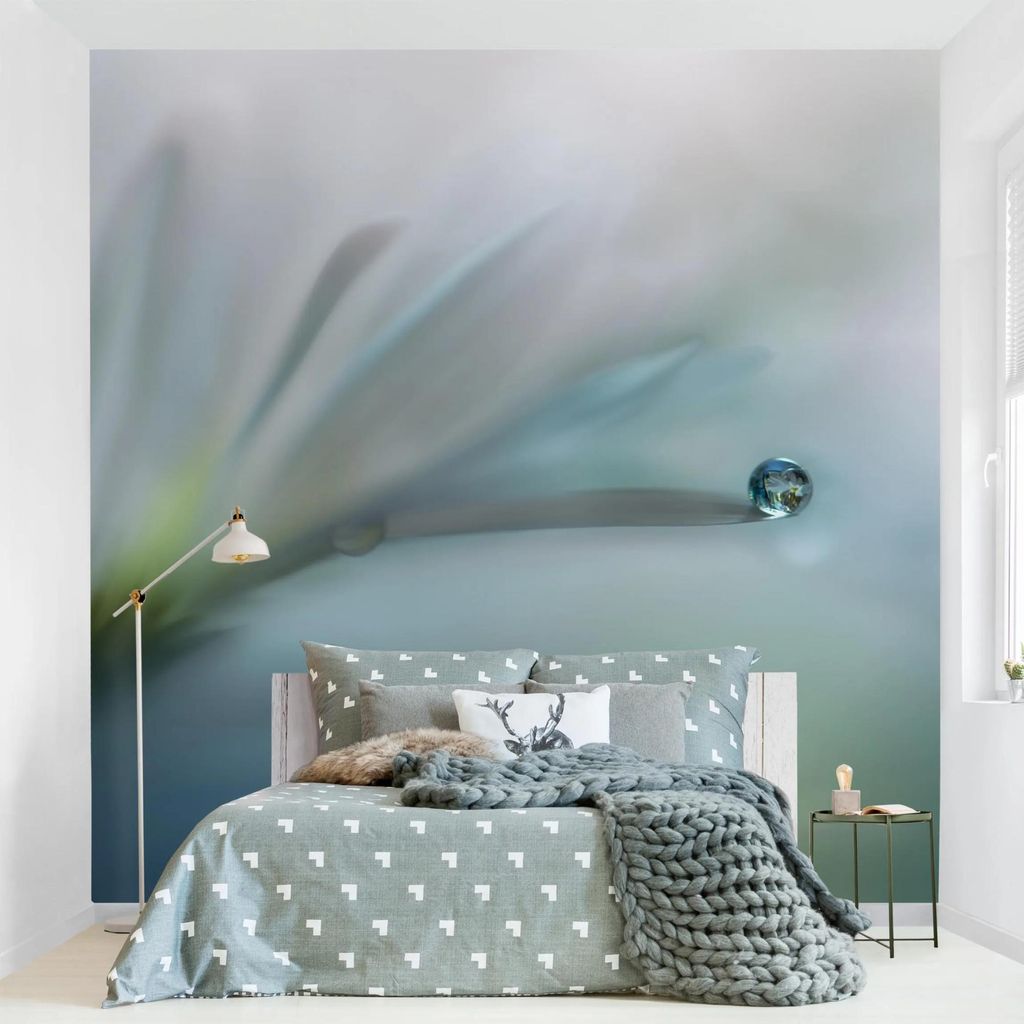 Fototapete Blumen - Vliestapete - Bildtapete UV-beständig Design blau Landhaus Wandtapete geruchsfrei