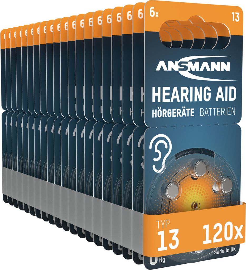 ANSMANN Hörgerätebatterien Typ 13 P13 PR48 ZL2, 120 Stück