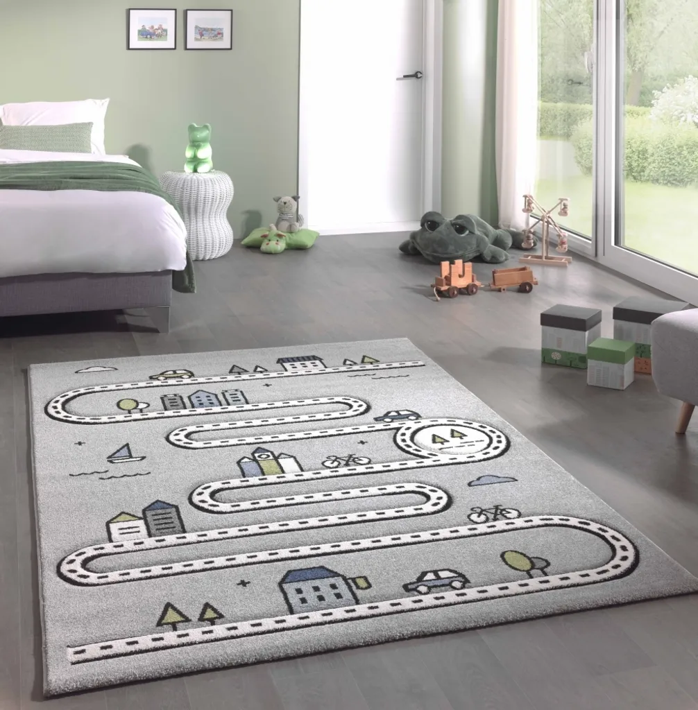 Fini le sol froid : tapis de rue gris confortable enfant 80x150 cm