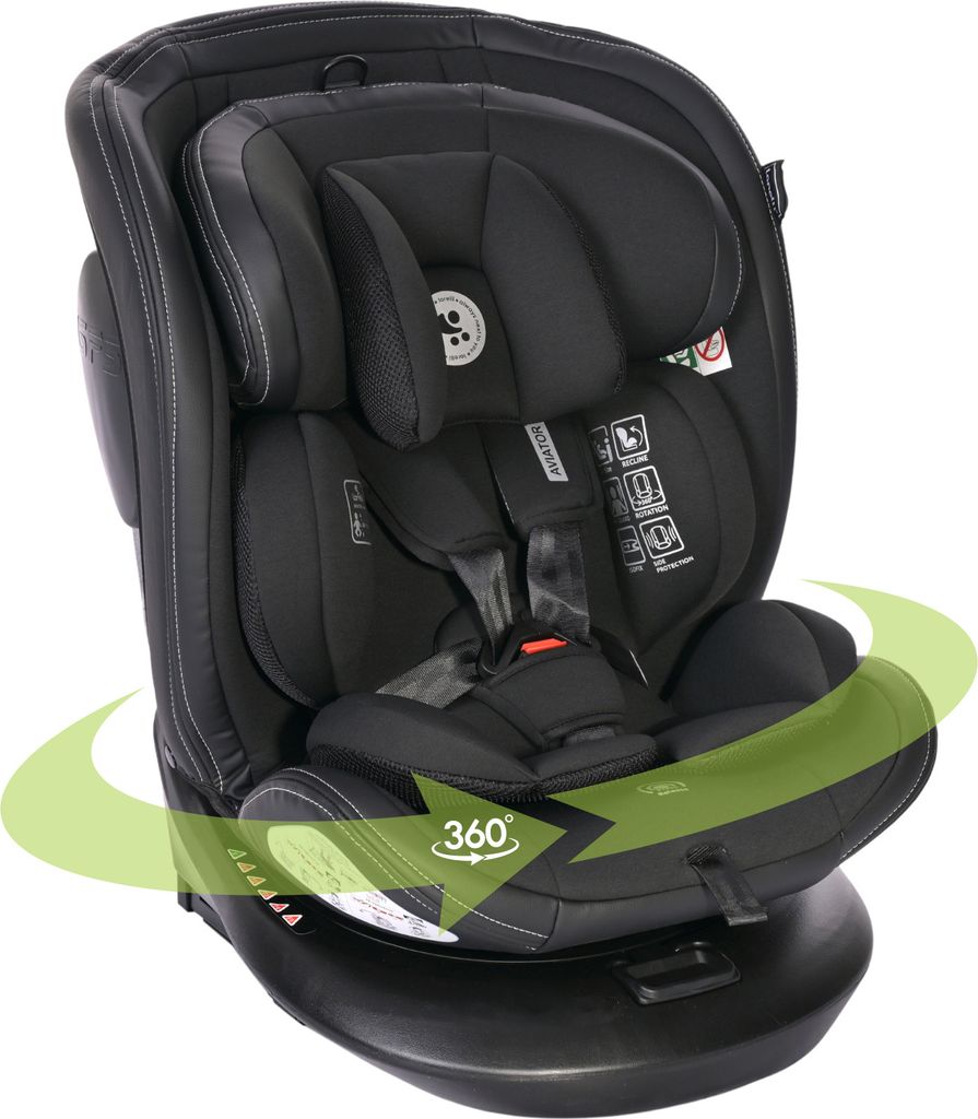 Lorelli Auto Kindersitz Aviator, Mitwachsender Autositz mit Isofix i-Size 40-150cm, Babysitz ab Geburt, 360 Grad drehbar, schwarz