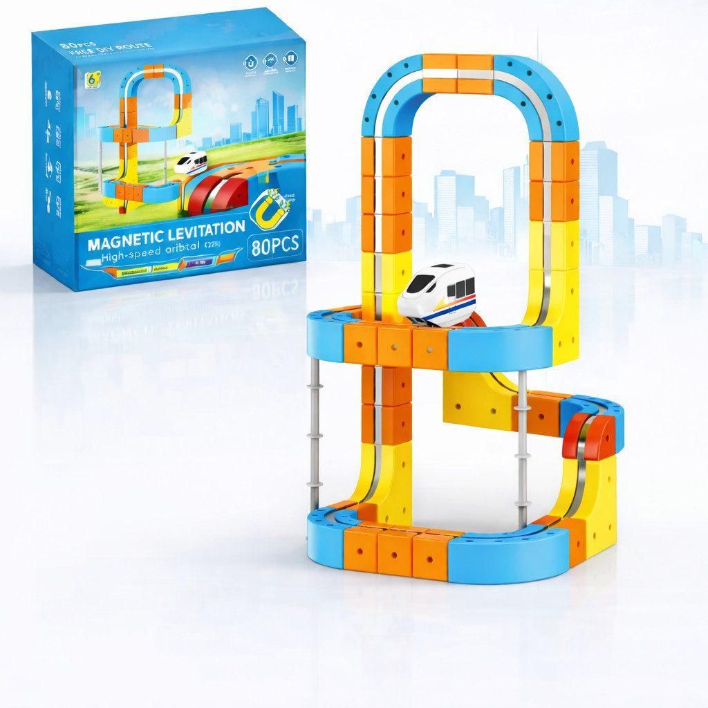 Spielzeugeisenbahn-Set Magnetische Zugbahn Baukasten Magnetische 3D Zugstrecke – flexibel & motorisiert