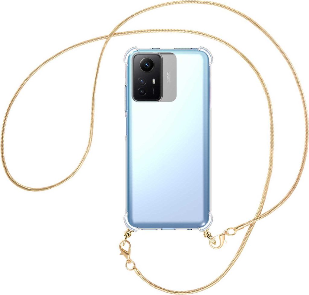 Handykette Backcover-Schutzhülle mit Band (Metall goldfarben) für Xiaomi Redmi Note 12S (6.43'') - goldfarbene Snake-Kette