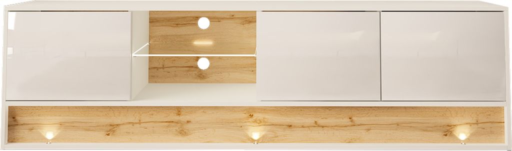 TV Schrank VISIONARY 180 cm WEIß MATT / WEIß GLANZ / WOTAN EICHE mit LED-Beleuchtung Unterschrank Fernsehschrank TV Board Sideboard