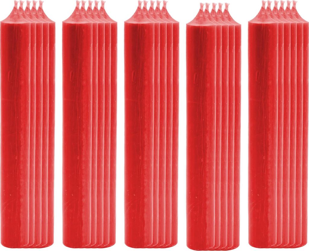 25x Stabkerze Tischkerze Weihnachtsrot Wachskerze Durchgefärbt Tropffrei Kerze 180 x 22mm Set