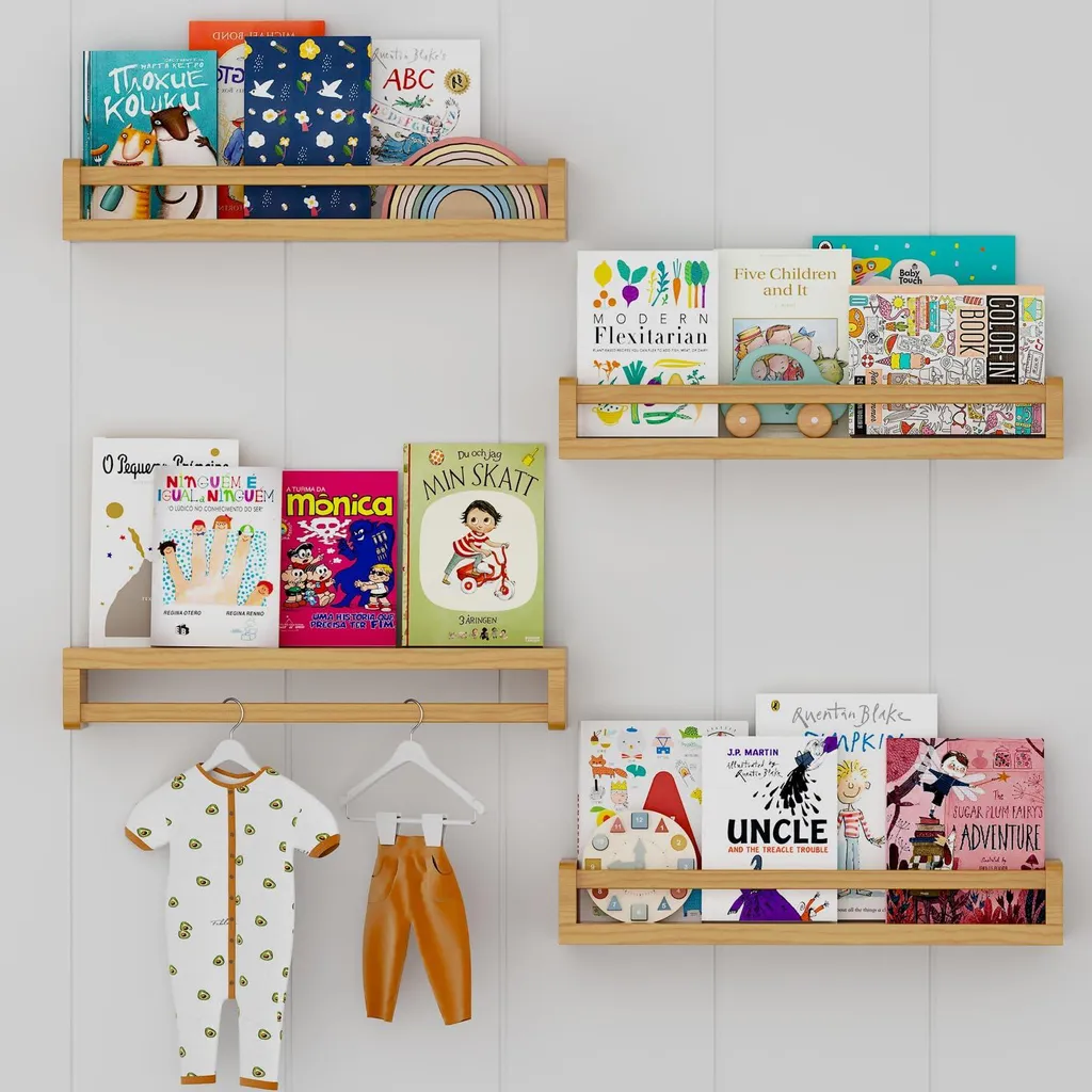 Étagère murale chambre enfant 40 cm en pin massif - Lot de 4 Naturel