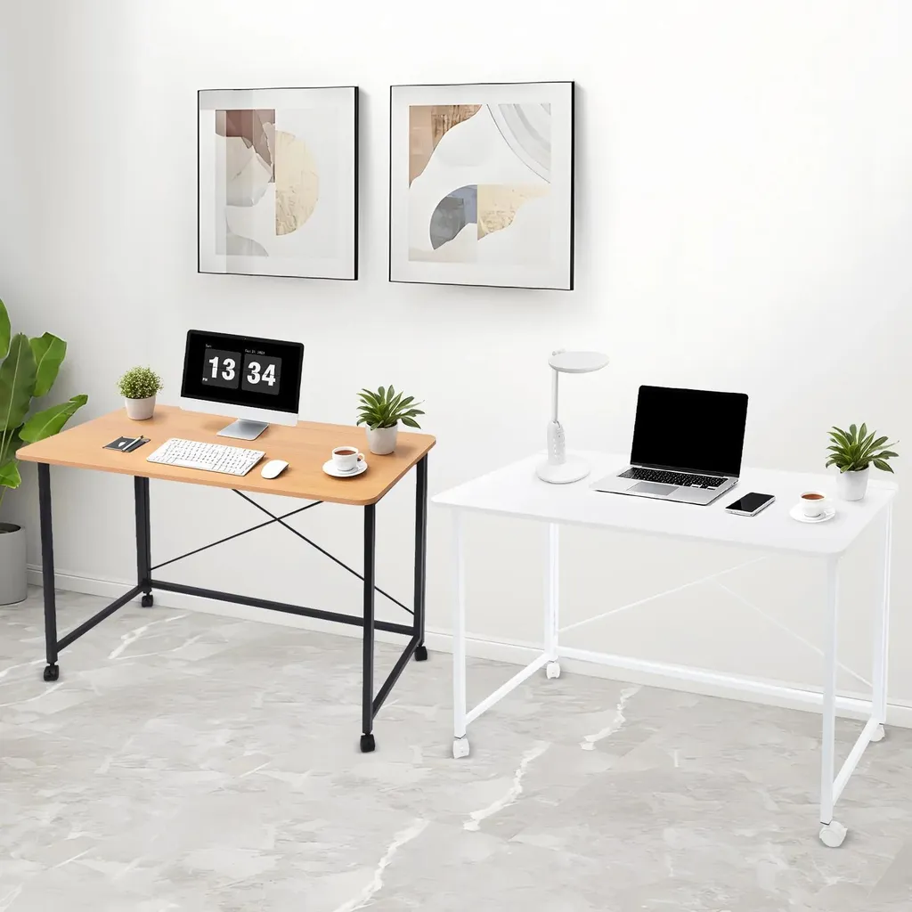 Bureau pliable à roulettes table de travail rectangulaire multi-usage - 4