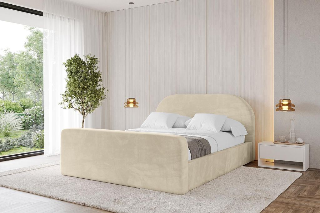 ALTDECOR Polsterbett mit Bettkasten - TIVON-Z - 200x200 Beige - Bett mit Kopfteil und Fußteil, Boxbett ohne Matratze, Doppelbett mit Stauraum
