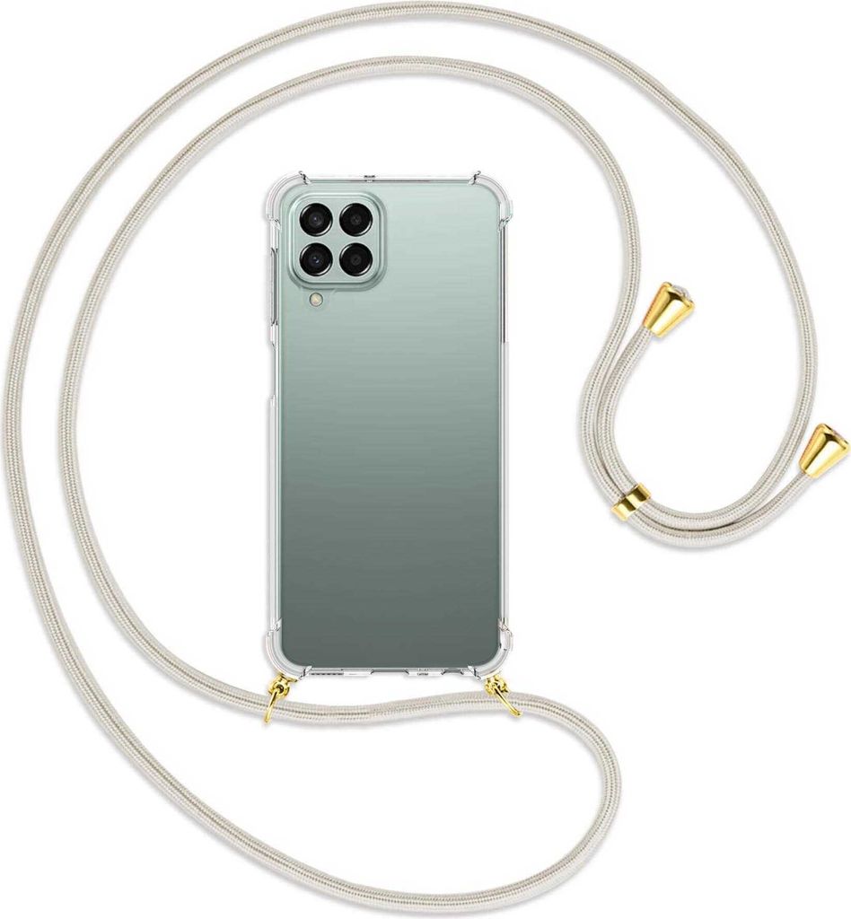 Handykette Backcover-Schutzhülle mit Band (Metall goldfarben) für Samsung Galaxy M33 - broken white