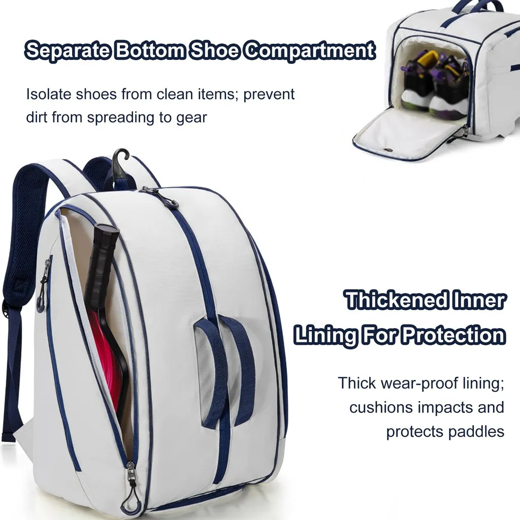 Sac à Dos de Sport Multi-Compartiments Blanc avec Rangement Chaussures - 2