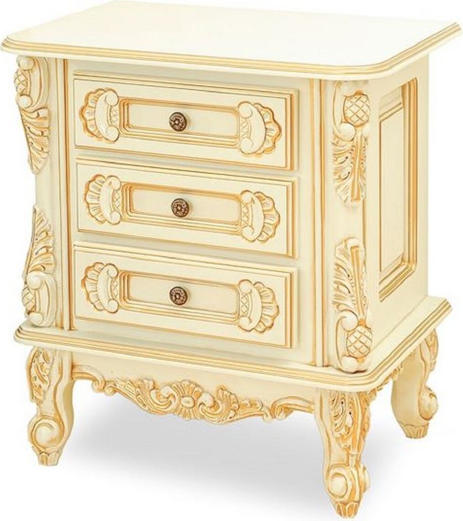 Casa Padrino Luxus Barock Nachtkommode Creme / Beige - Prunkvoller Barock Nachttisch mit 3 Schubladen - Luxus Schlafzimmer Möbel im Barockstil - B...