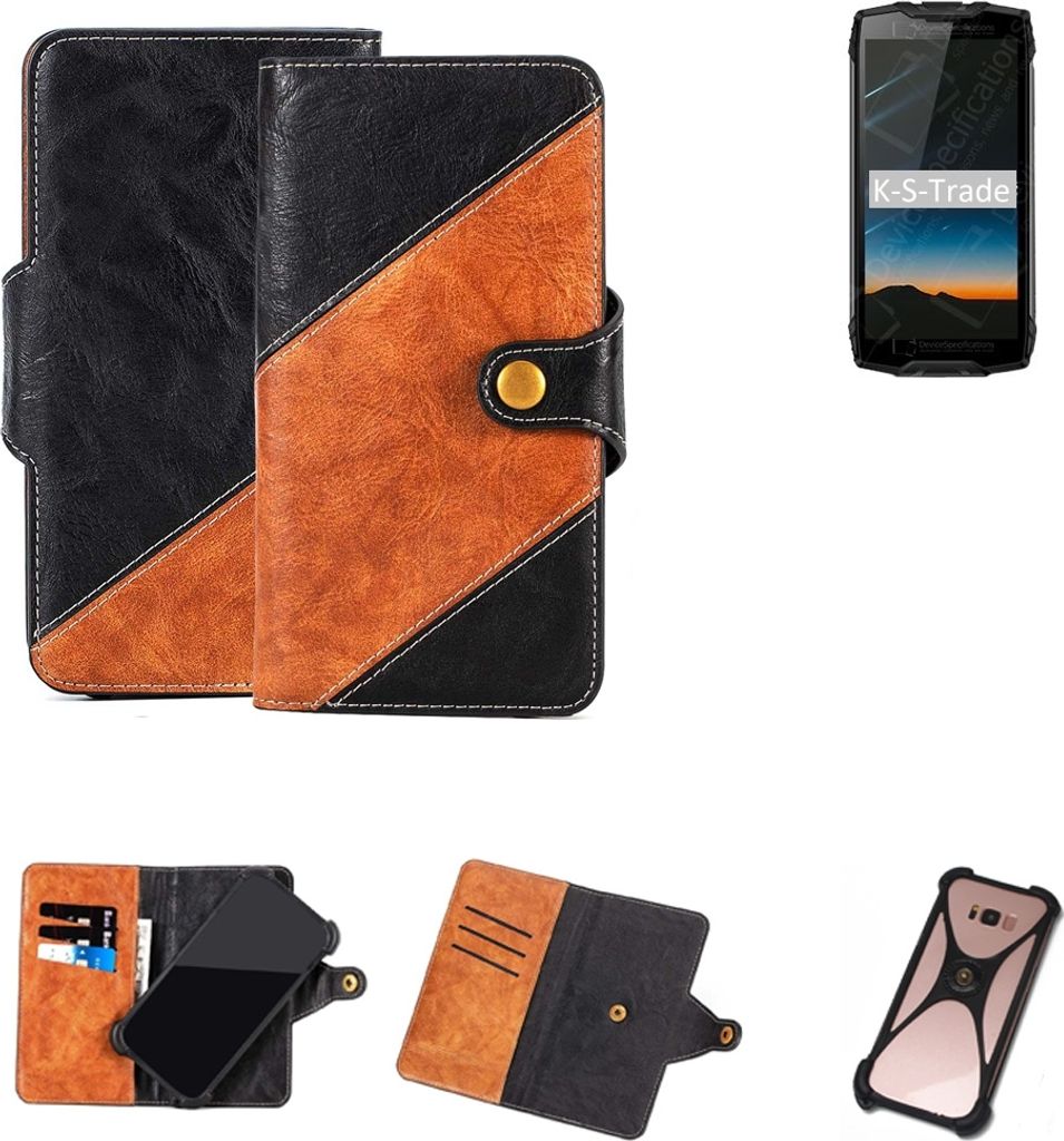 K-S-Trade Handyhülle Schutzhülle Bookstyle Case Wallet-Case kompatibel mit Blackview BV6800 Pro Handy Cover Bumper Klapphülle schwarz hellbraun 1x