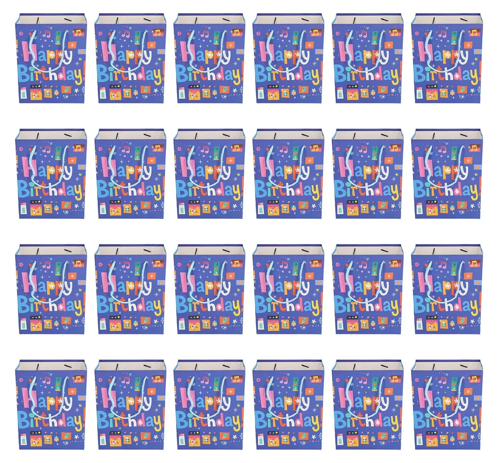 Sacs cadeaux en papier bleu pour anniversaire - Lot de 24 pièces