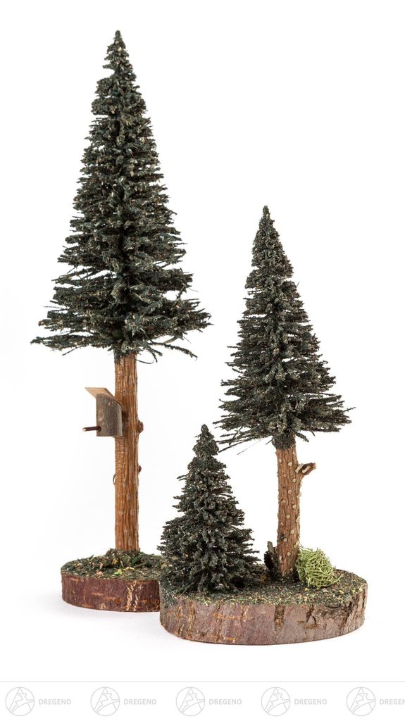 Nadelbäume mit Vogelhaus grün, 2-teilig (27cm) von Dregeno Seiffen