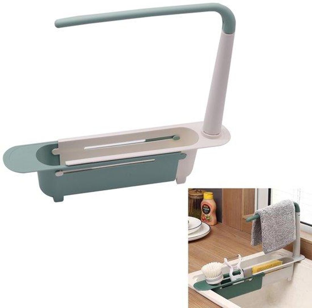 Teleskopische gootsteenorganizer aus Kunststoff, grün, für die Küche, 1 Stück