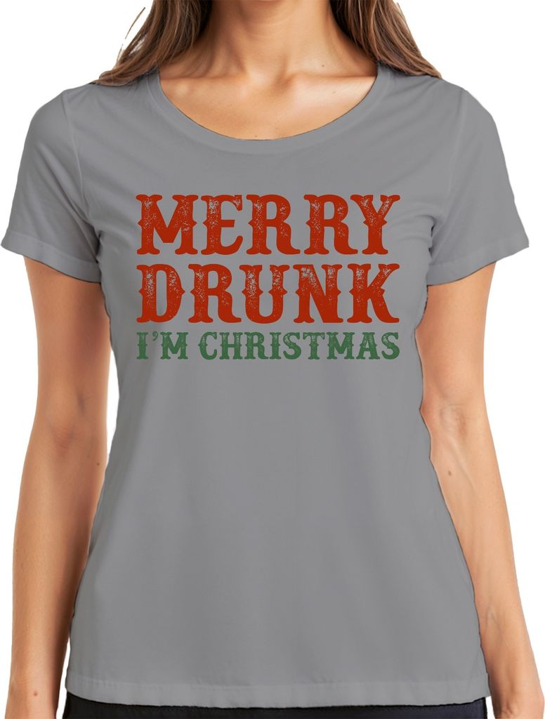 Merry Drunk I'm Christmas - Weihnachten Weihnachtsgeschenk Christmas Damen T-Shirt, Grau, S