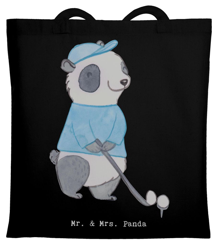 Mr. & Mrs. Panda Jutebeutel Panda Golfen - Schwarz - Geschenk, Golfturnier, Shopping Tasche, Laptoptasche, Tote Bag, Golfplatz, Golf Verein, spiele...
